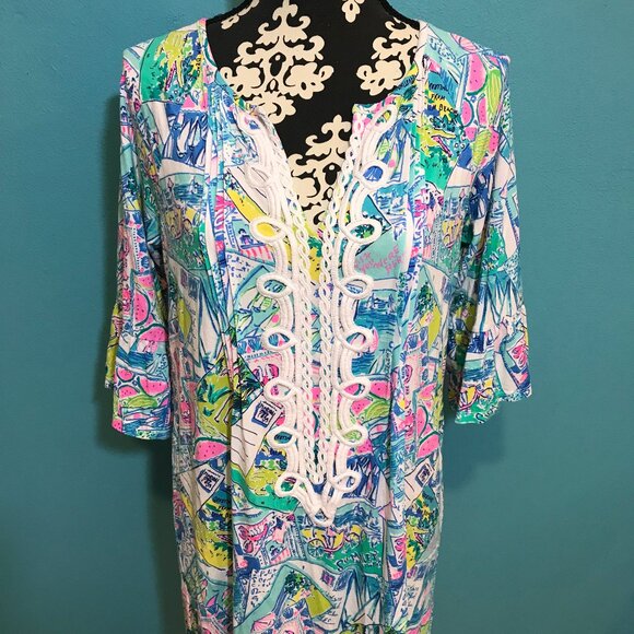 Lilly Pulitzer Wish You Were Here Crochet Print Woman's Dress Size Medium M 2020 - Picture 2 of 13